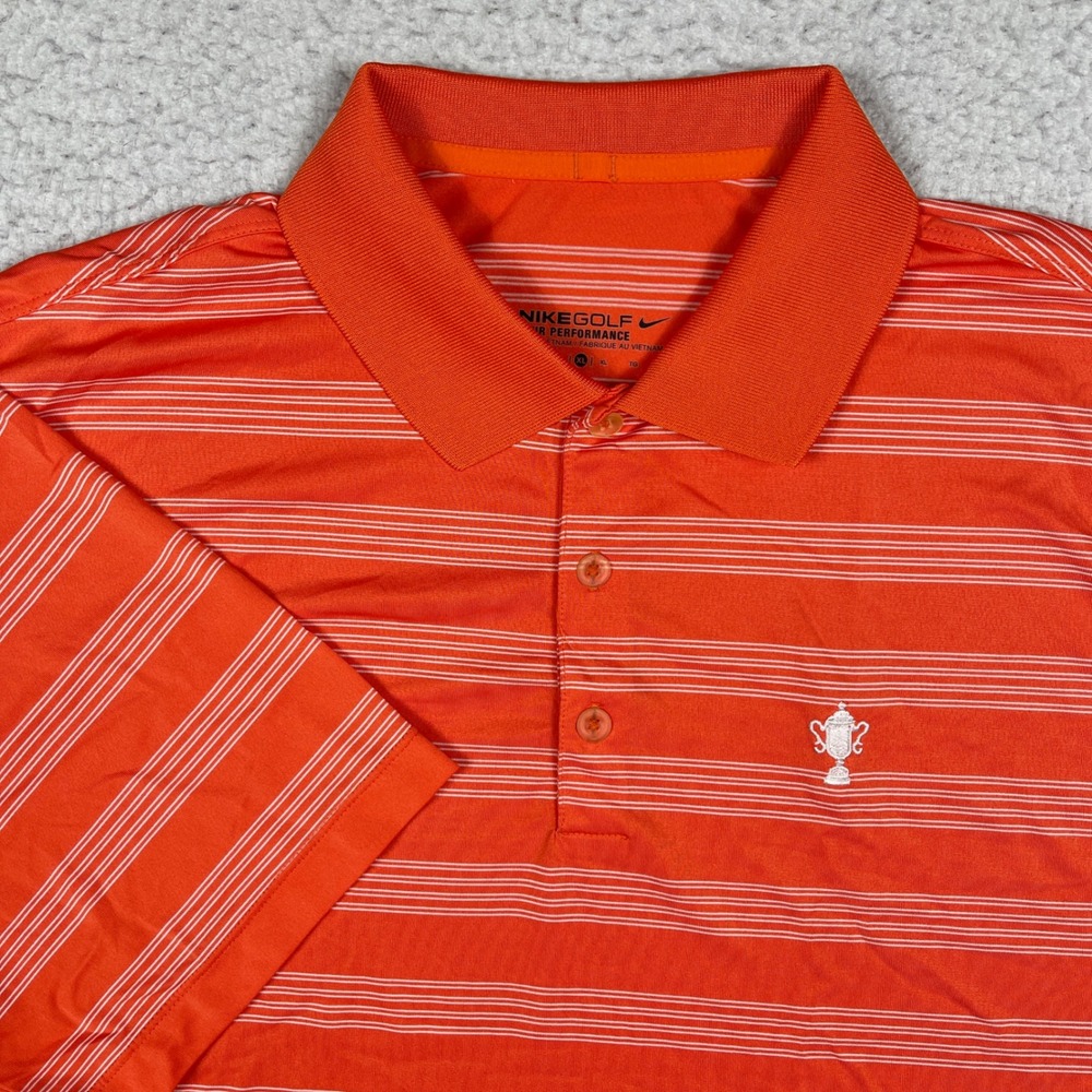 Nike‎ Golf Polo Shirt Mens XL Orange Striped Dri-FIT Tour Performance 452505-805